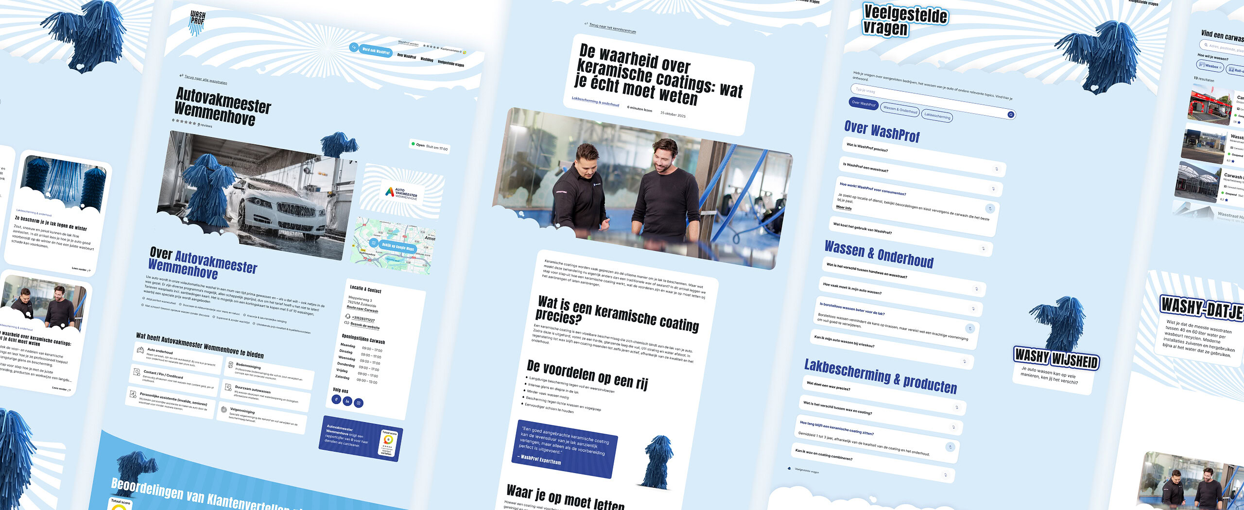 4 mobiele schermen schuin naast elkaar met het visuele design van careers van Keylane.